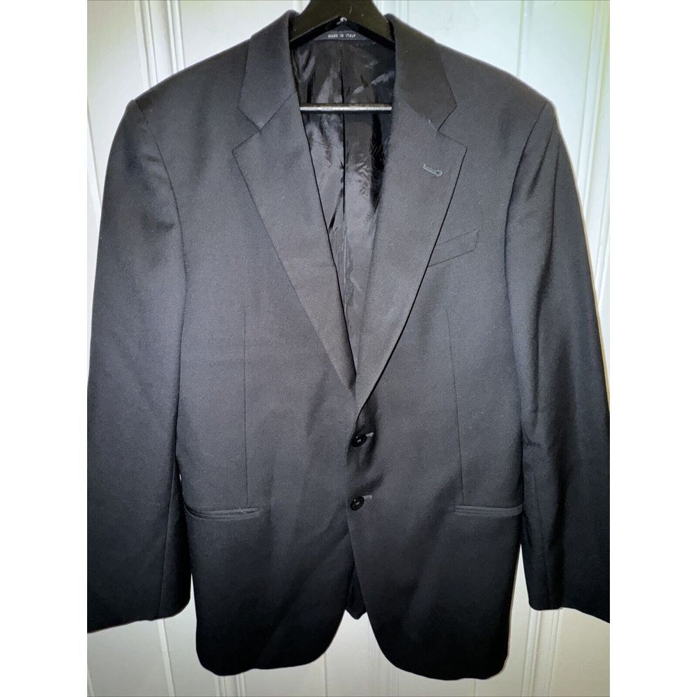 Armani Collezioni Current Solid Black Woven 2-Btn Wool Blazer Jacket 42R
